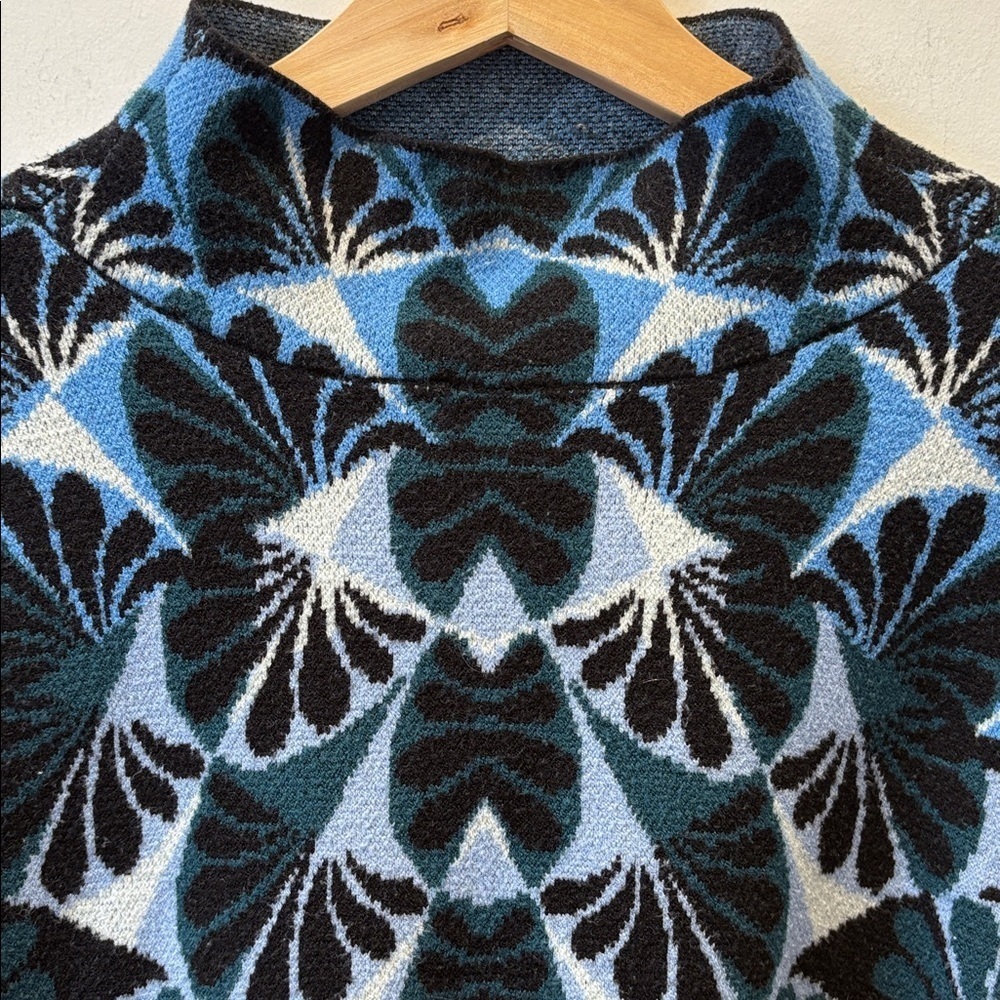 Maeve Anthropologie Carys Mock Neck Sweater cropped Pullover blue white Small S - Picture 5 of 8